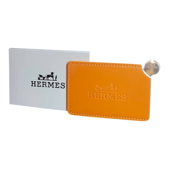 Hermes Orange Embossed Travel Pocket Mirror Card Holder - Picture 1 of 5